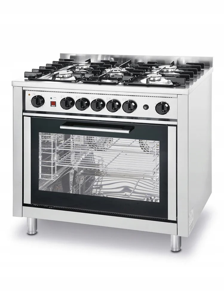 Gaasipliit KitchenLine 5 põletiga, elektrilise konvektsioonahjuga ning grilliga 230V/2900W, 14,3kW, 900x655x(H)900mm