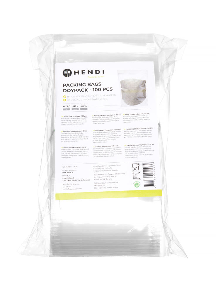 0.25L Pakkimiskotid 100 tk Läbipaistvad kotid 250ml/100tk, 100tk., 110x65x185mm