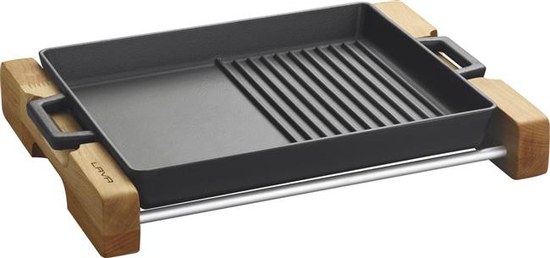 Võredle/Grill Duo pann integreeritud metallist käepidemed ja puidust hooldusalus. hümar. 26x32cm. 2290ml