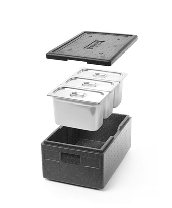 GN1/1 222mm with three containers GN1/3 200mm 3 and a Kaas with a silicone seal