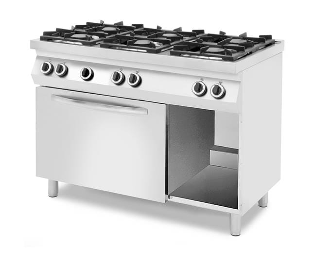 6 põletiga gaasipliit, gaasi või elektrilise ahjuga GN1/1, 230V/31500W, 1200x700x(H)900mm