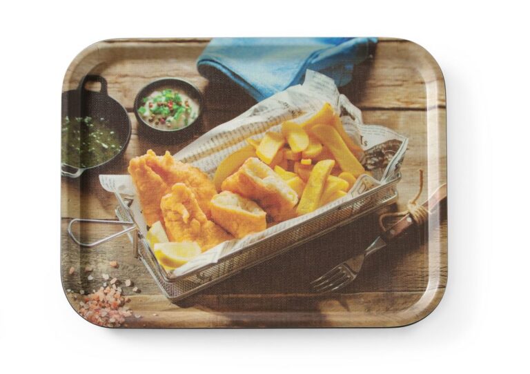 33x43cm Serveerimiskandik libisemiskindel kandiline trükiga tasty fish & chips